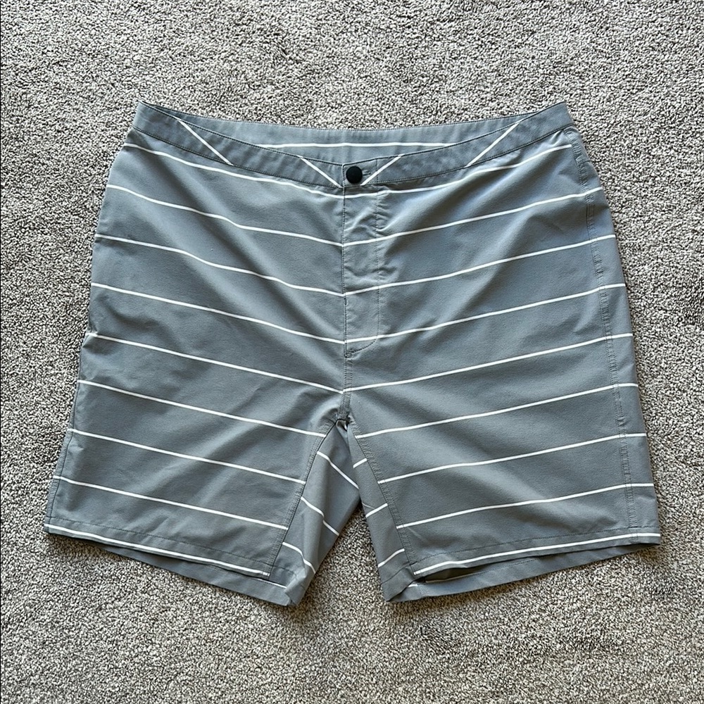 Myles Casual Gray Striped Men's Hybrid Shorts